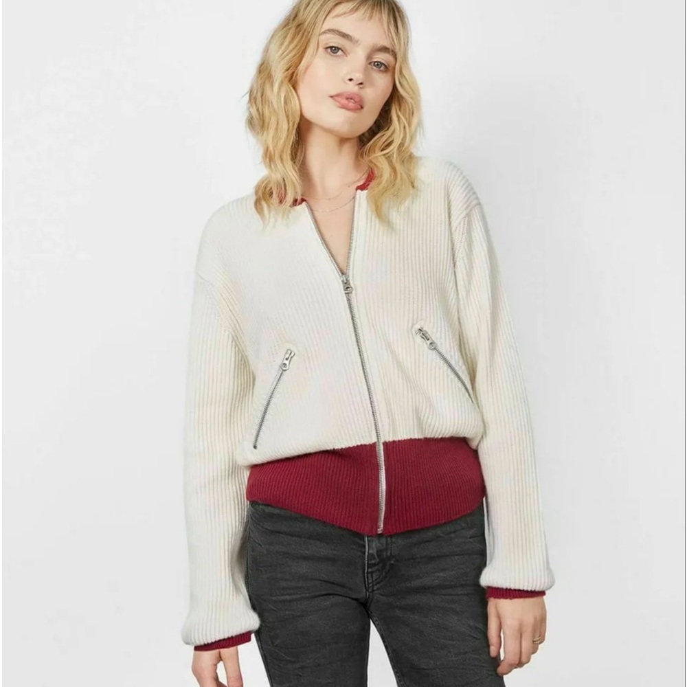 Anine Bing Jasper Zip Up. XS. Color Red/Cream